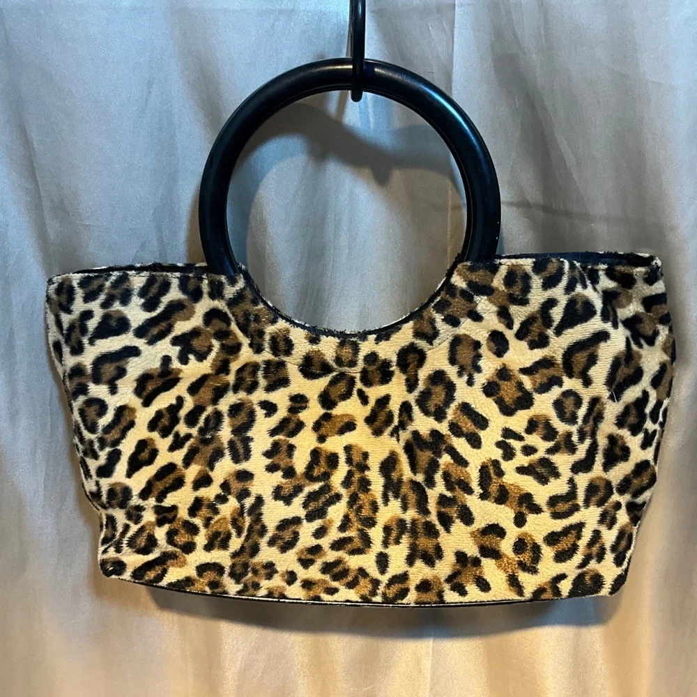 Lux de Ville Leopard Print Satchel with Black Bow and Black Handles